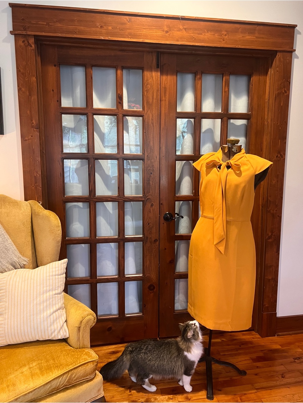 J. Crew Mustard Tie-Neck Sheath Dress